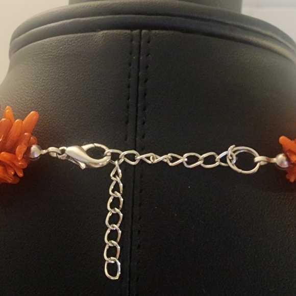 Elegant Coral Necklace with Turquoise Tourmaline Stone, 9.5". - Picture 3 of 3